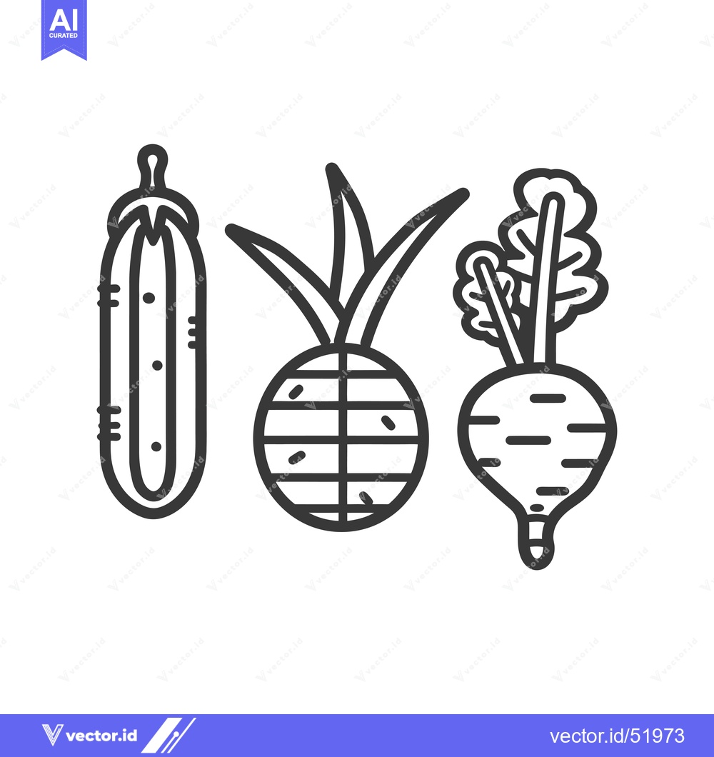 Premium Vector dari Line Art Illustration of a Cucumber, Turnip, and Beetroot