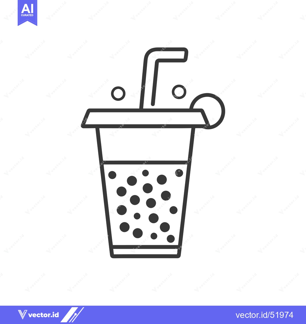 Premium Vector dari Line art illustration of a cup of bubble tea with a straw