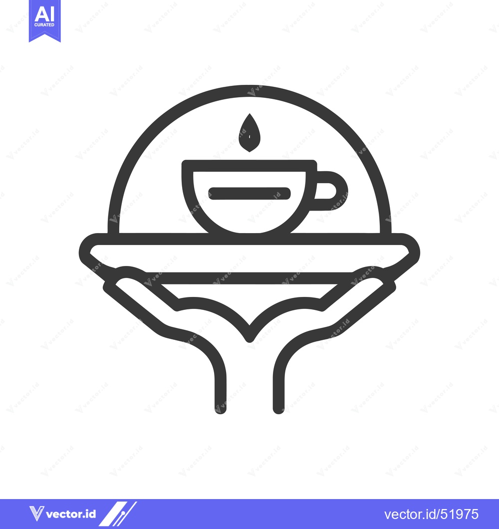 Premium Vector of Line Art Illustration of a Cup of Coffee on a Tray Held by Hands
