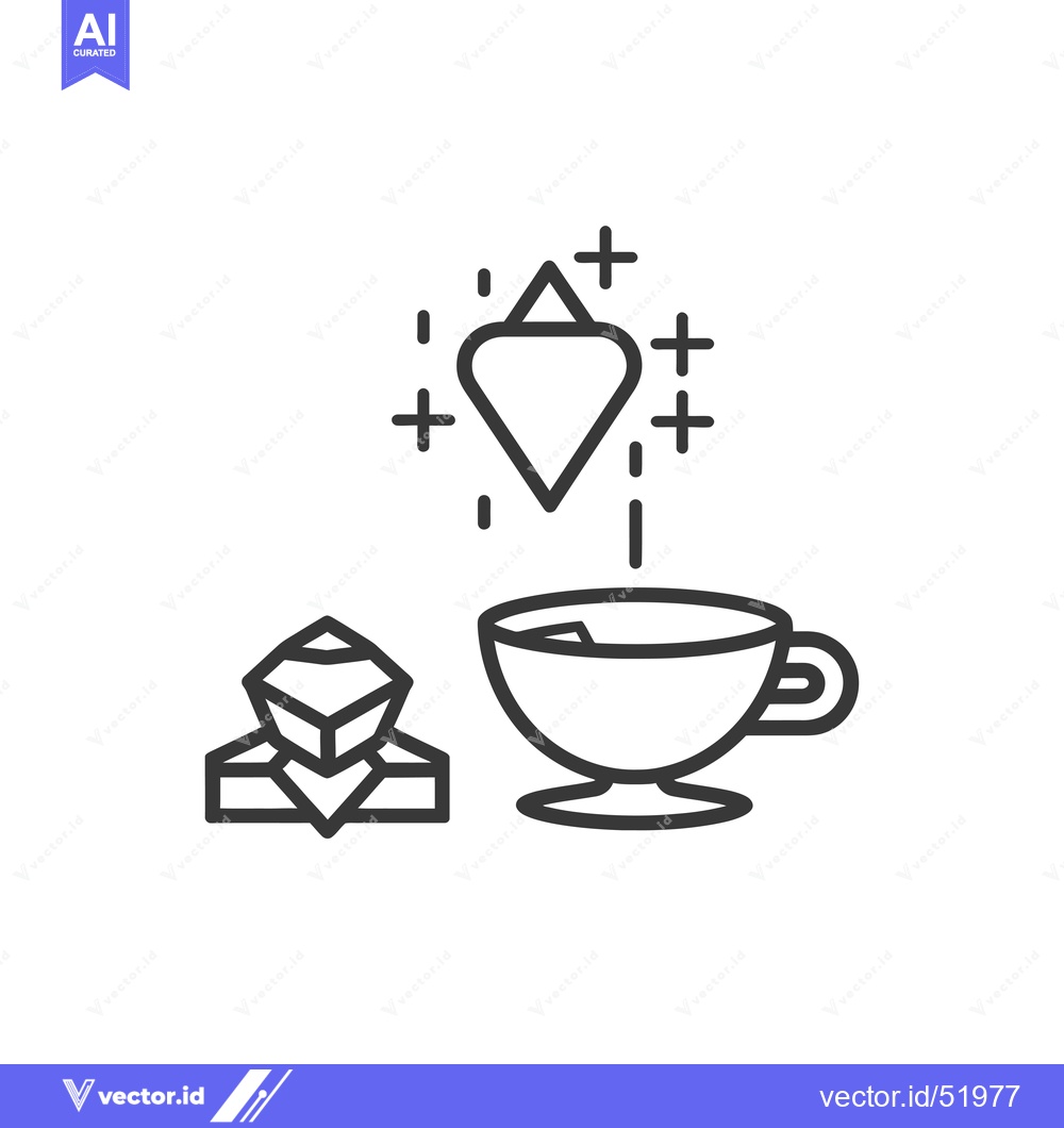 Premium Vector of Line art illustration of a cup with a diamond and sugar cubes