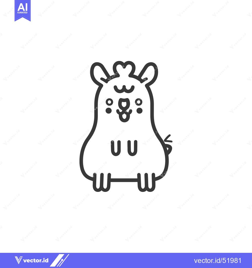 Premium Vector of Line Art Illustration of a Cute Cartoon Alpaca