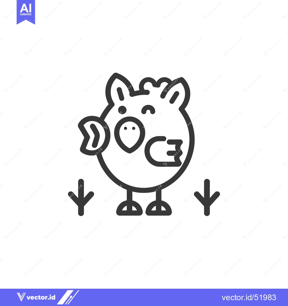 Premium Vector of Line art illustration of a cute cartoon chicken with its wings spread
