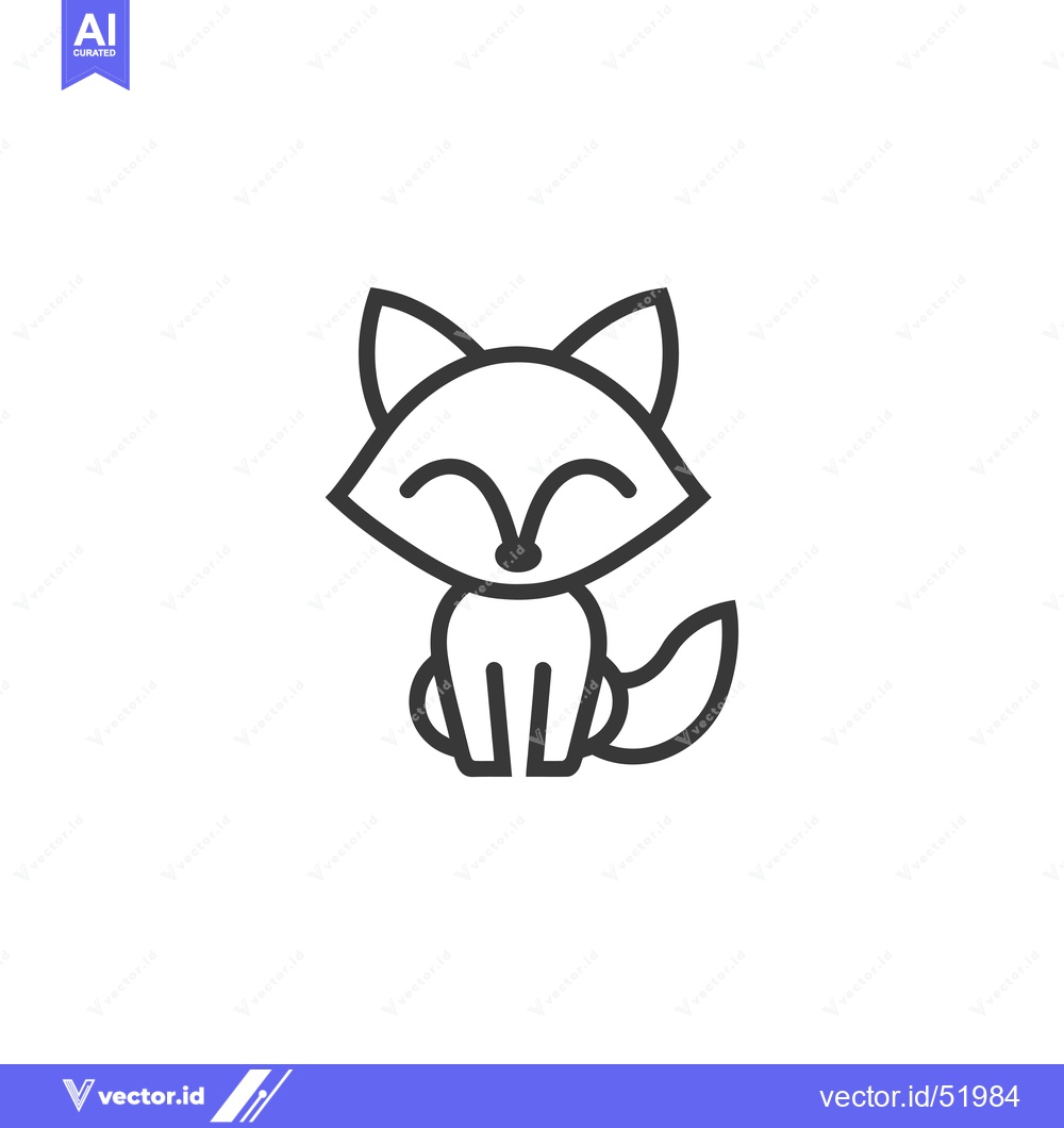 Premium Vector of Line art illustration of a cute cartoon fox sitting