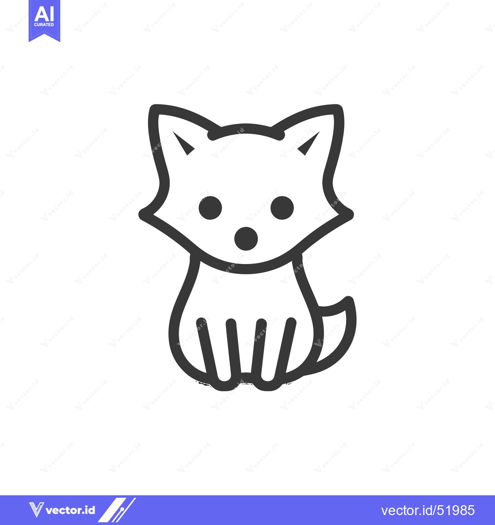 Premium Vector of Line art illustration of a cute cartoon fox sitting