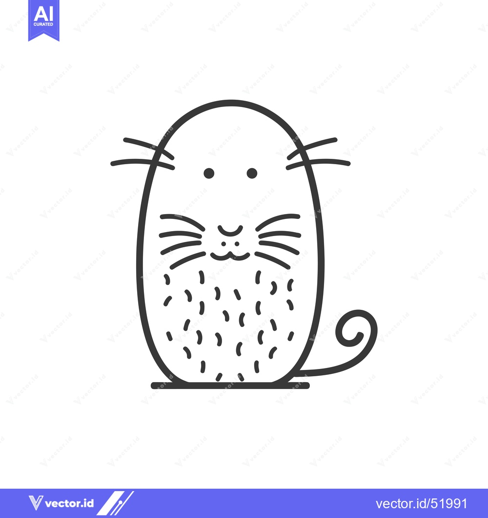 Premium Vector of Line Art Illustration of a Cute Cartoon Mouse with a Curly Tail