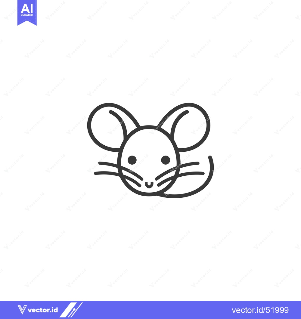Premium Vector of Line art illustration of a cute mouse with big ears and whiskers