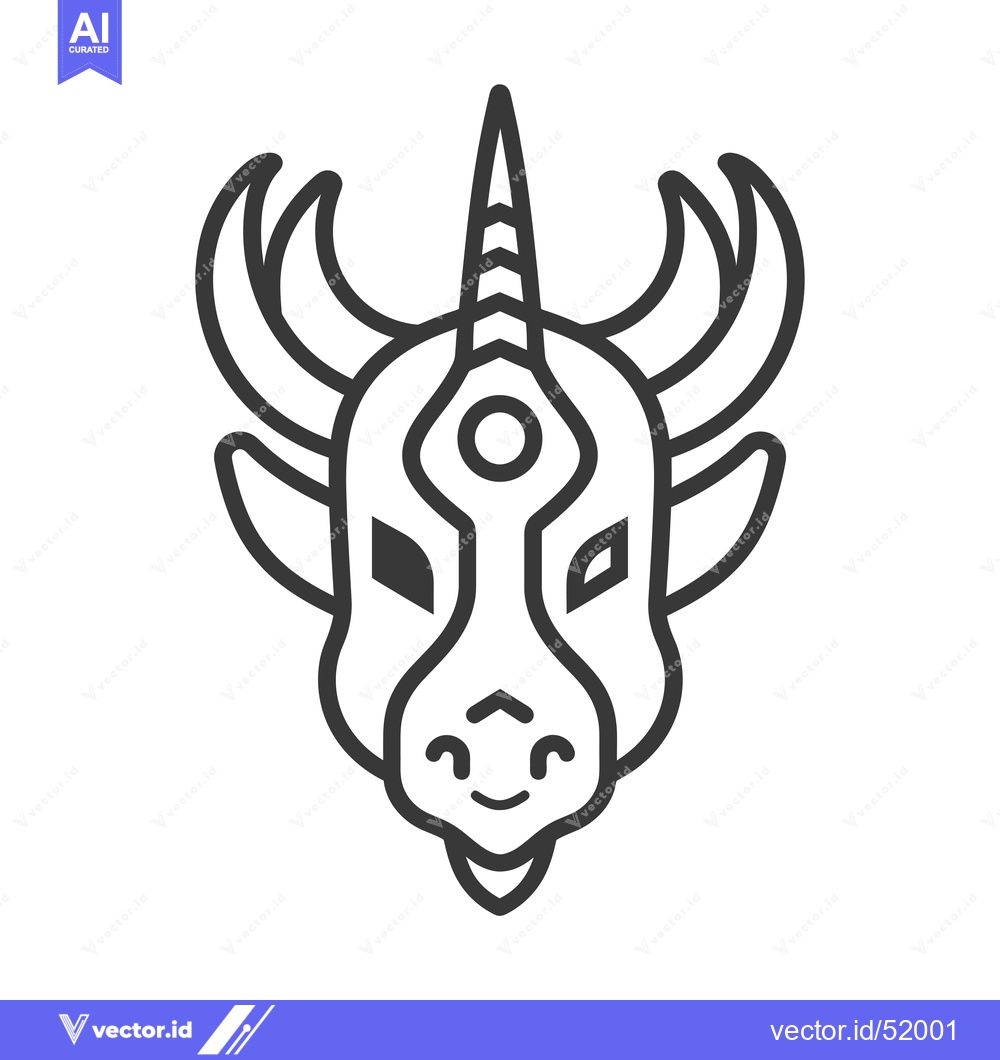 Premium Vector of Line Art Illustration of a Cute, Smiling, Mythical Creature with Horns