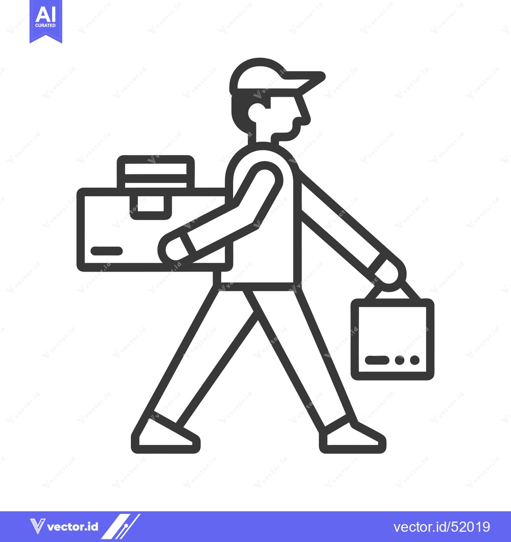 Premium Vector dari Line art illustration of a delivery person walking
