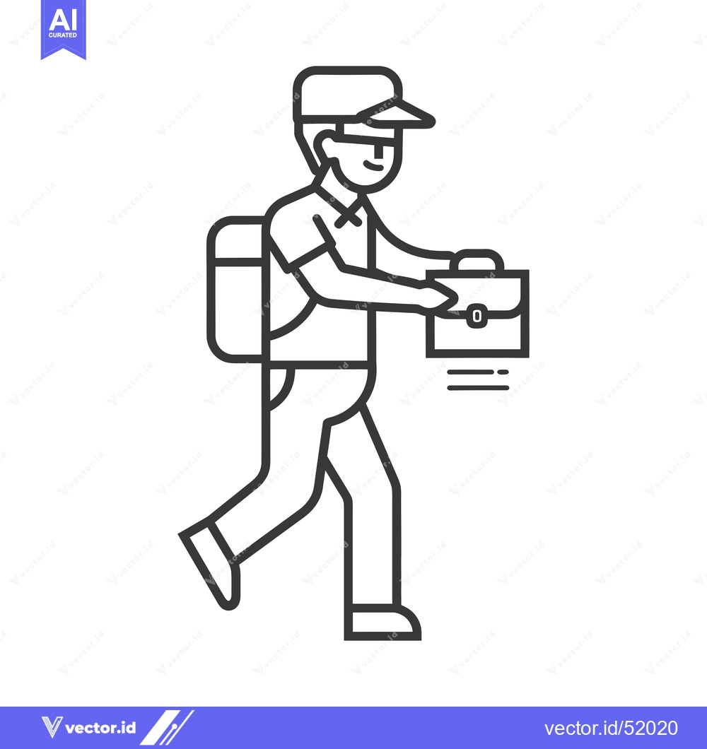 Premium Vector dari Line Art Illustration of a Delivery Person Walking with a Package