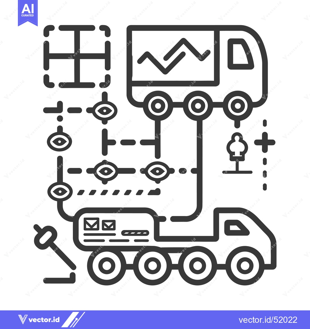 Premium Vector of Line Art Illustration of a Delivery Truck Route with Tracking