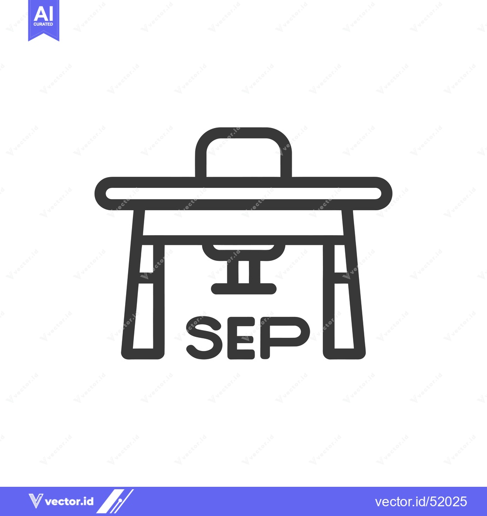 Premium Vector of Line Art Illustration of a Desk with a Chair and the Word "SEP" Below