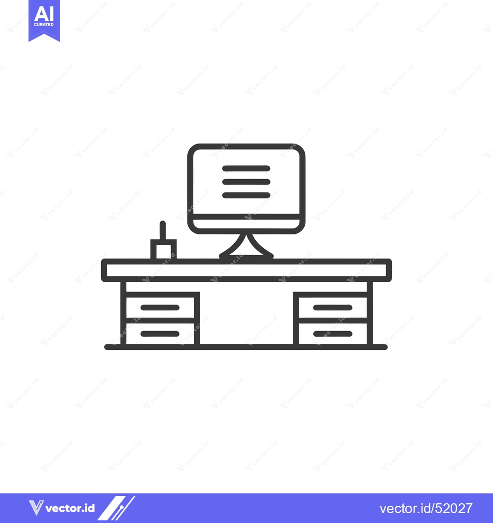 Premium Vector dari Line Art Illustration of a Desk with a Computer and Drawers