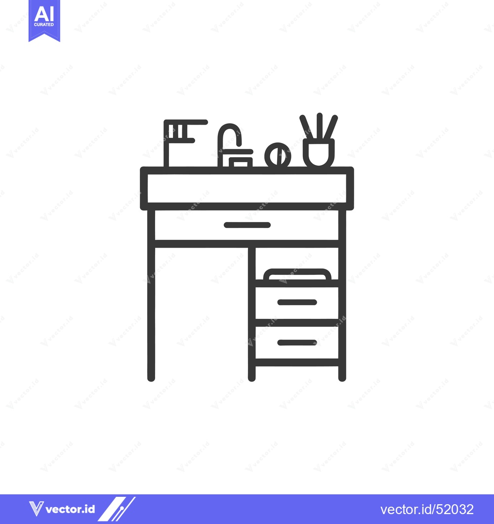 Premium Vector of Line Art Illustration of a Desk with a Drawer and a Side Cabinet