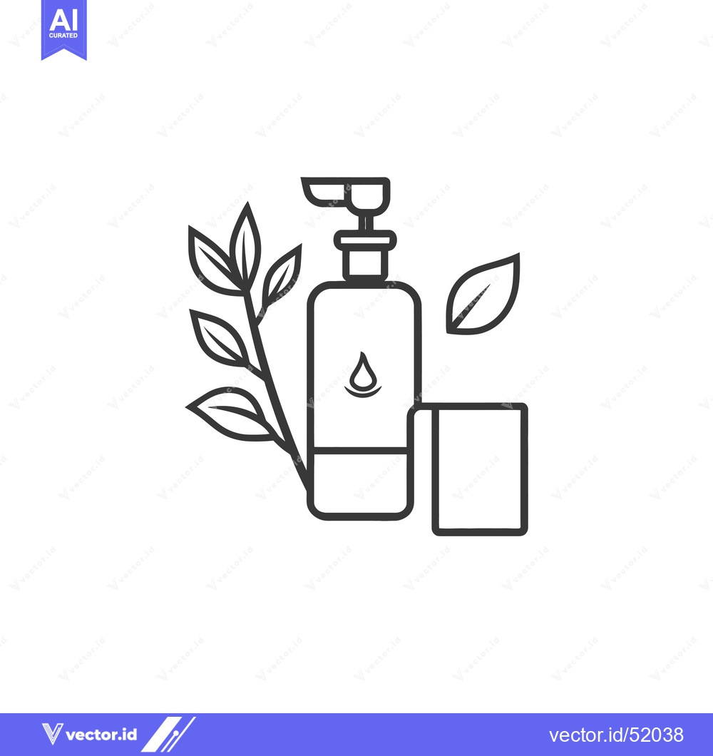Premium Vector of Line Art Illustration of a Dispenser Bottle with a Soap Bar and Leaves