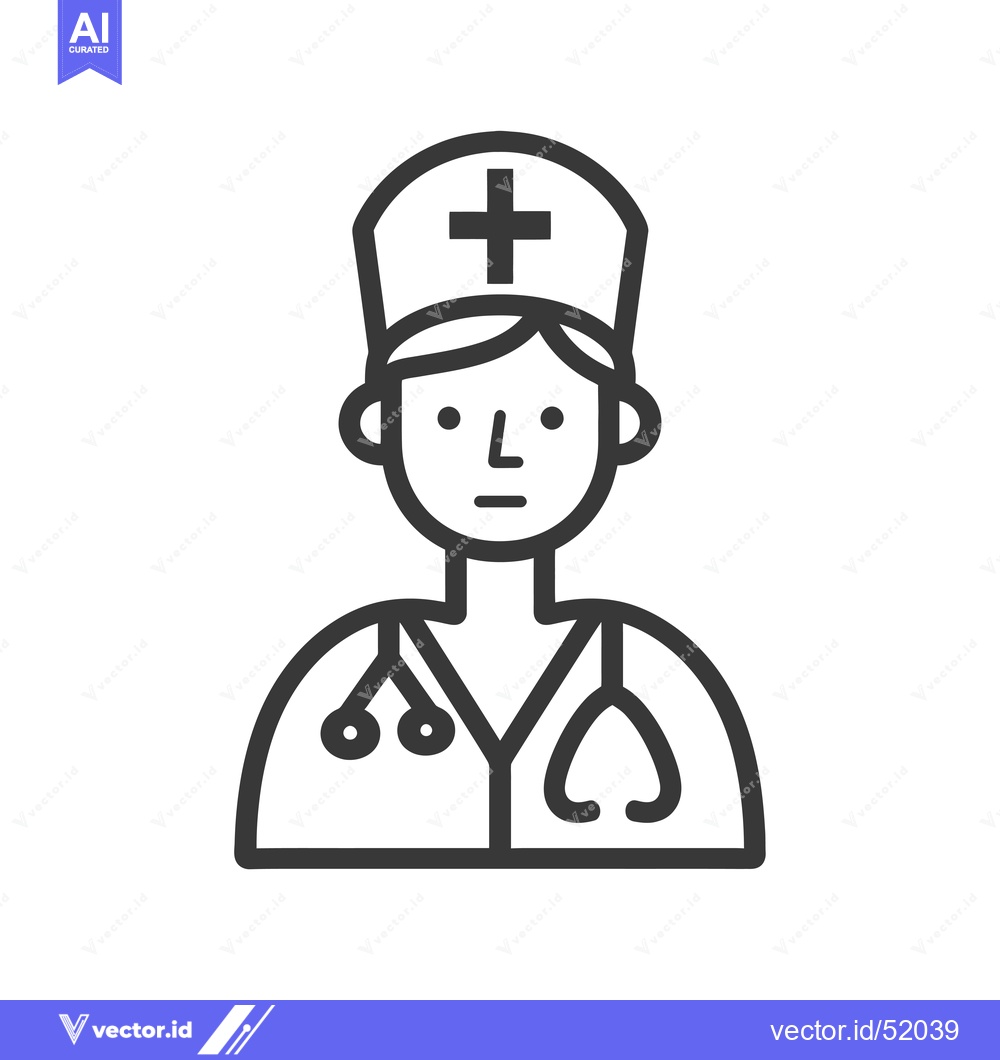 Premium Vector of Line art illustration of a doctor wearing a hat with a cross on it