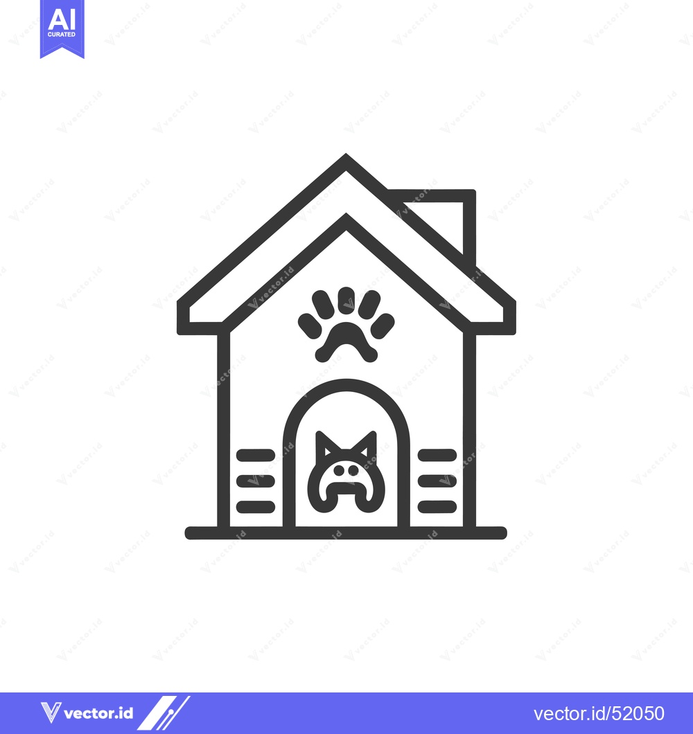 Premium Vector of Line Art Illustration of a Dog House with Paw Print and Dog Inside
