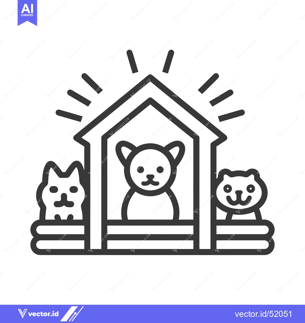 Premium Vector dari Line Art Illustration of a Dog in a House with Two Cats Outside