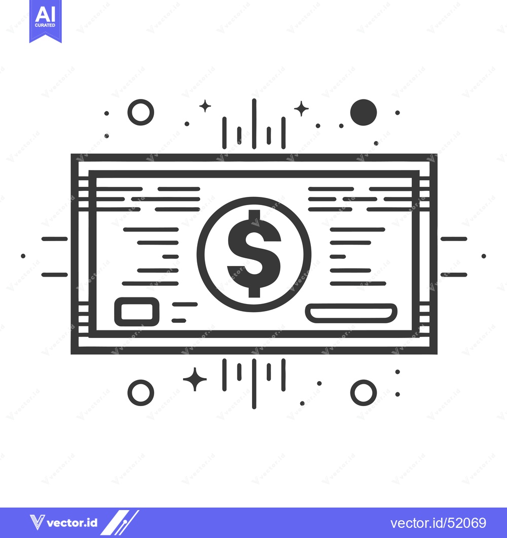 Premium Vector of Line Art Illustration of a Dollar Bill with a Dollar Sign in the Cente