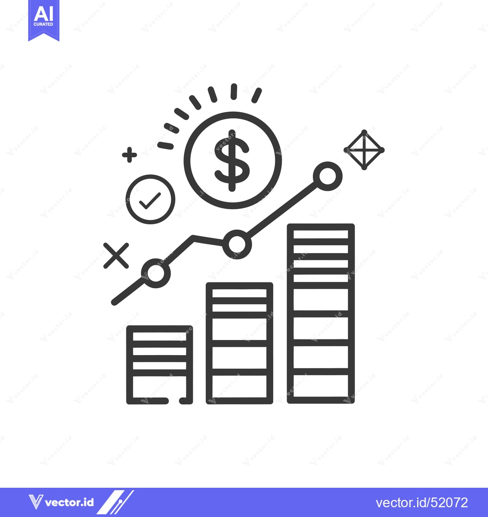 Premium Vector dari Line art illustration of a dollar coin and a bar graph representing gr