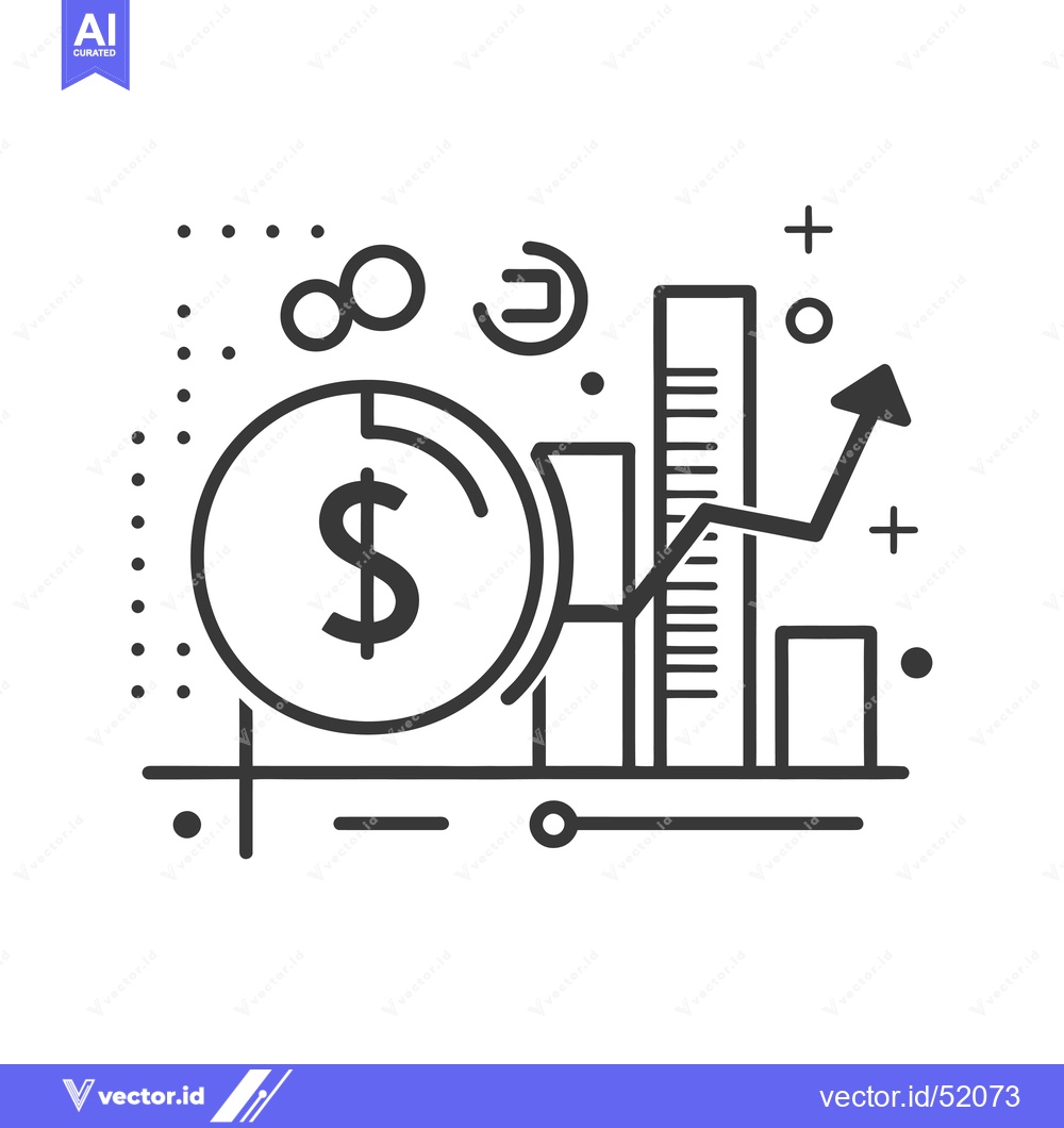 Premium Vector of Line art illustration of a dollar coin, graph, and upward arrow