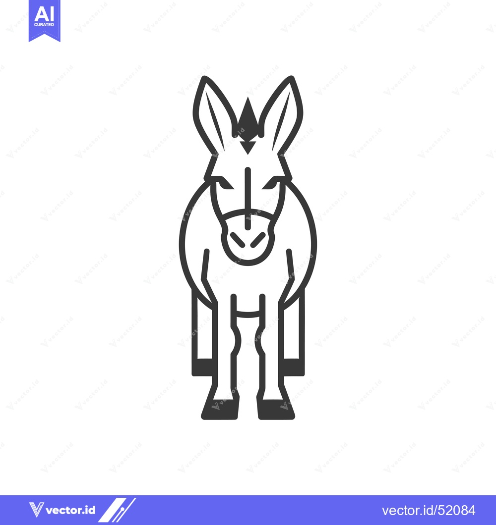 Premium Vector of Line Art Illustration of a Donkey Facing Forward