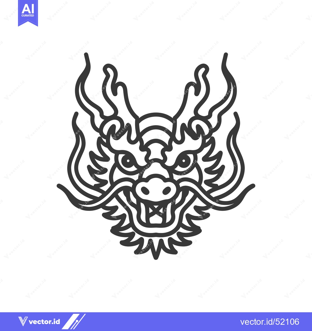 Premium Vector of Line Art Illustration of a Dragon's Head