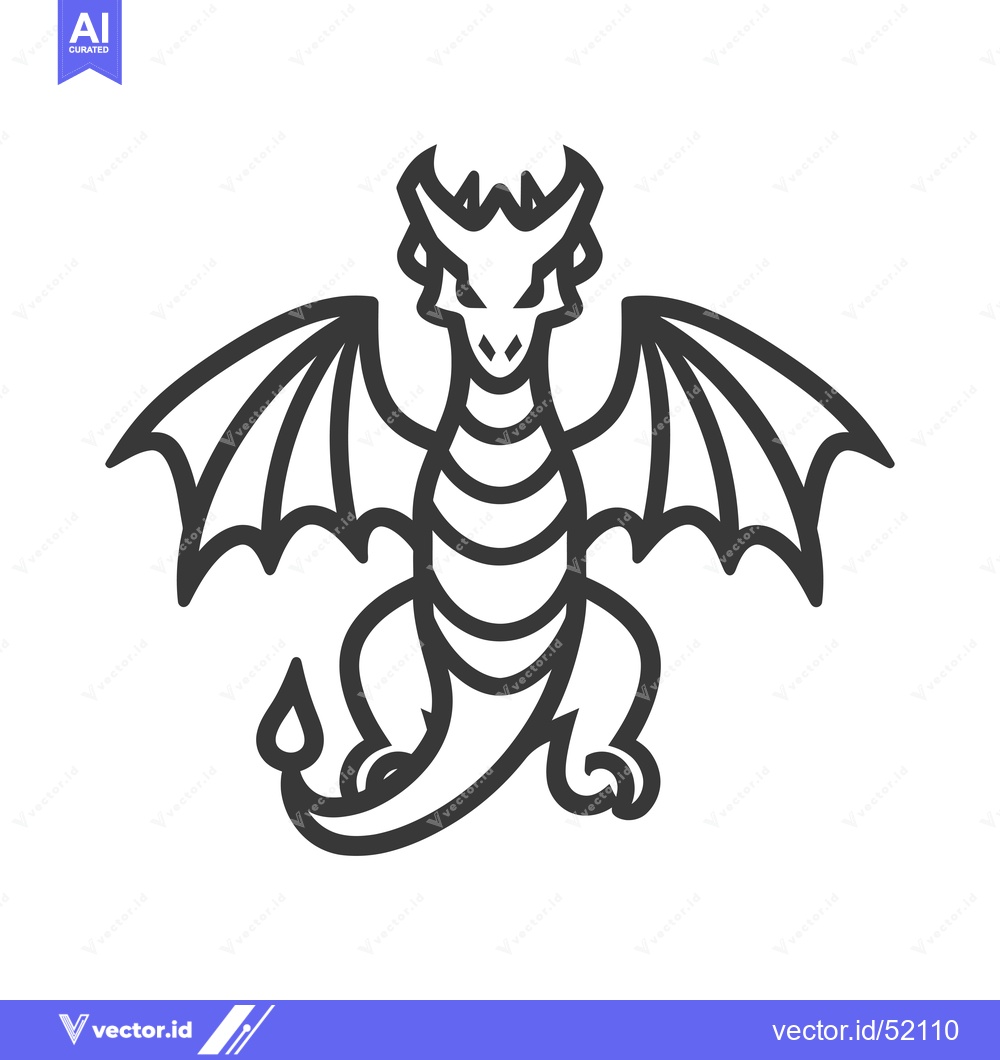 Premium Vector dari Line Art Illustration of a Dragon with Spread Wings