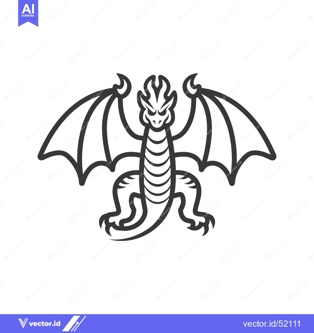 Premium Vector dari Line Art Illustration of a Dragon with Wings Spread