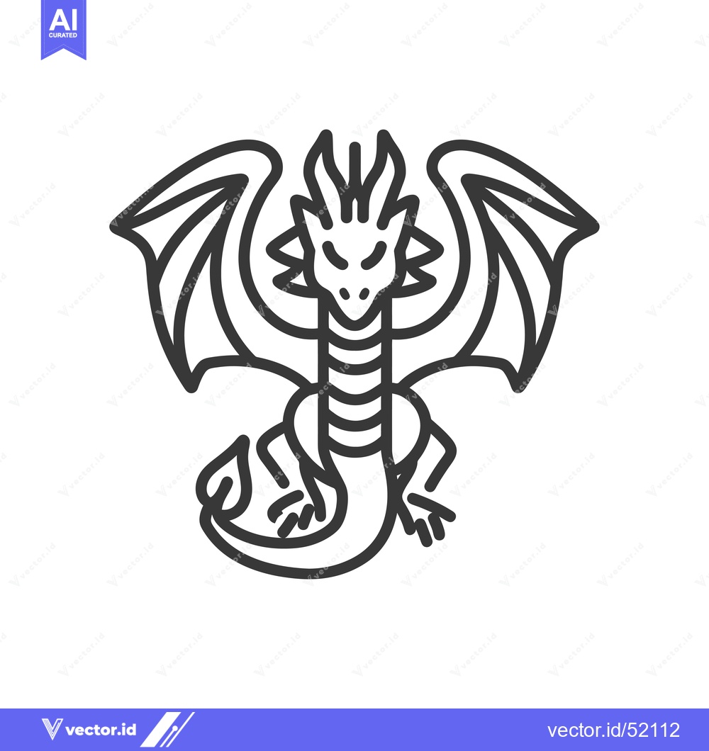 Premium Vector of Line Art Illustration of a Dragon with Wings Spread
