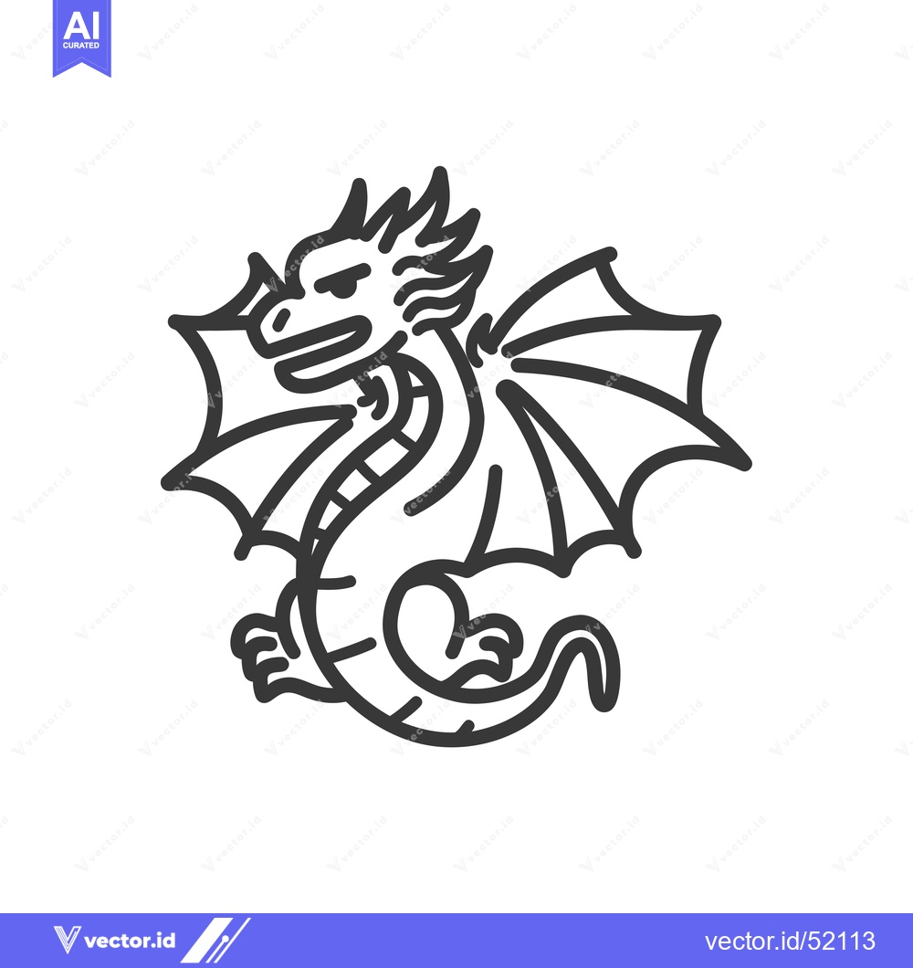 Premium Vector dari Line Art Illustration of a Dragon with Wings Spread