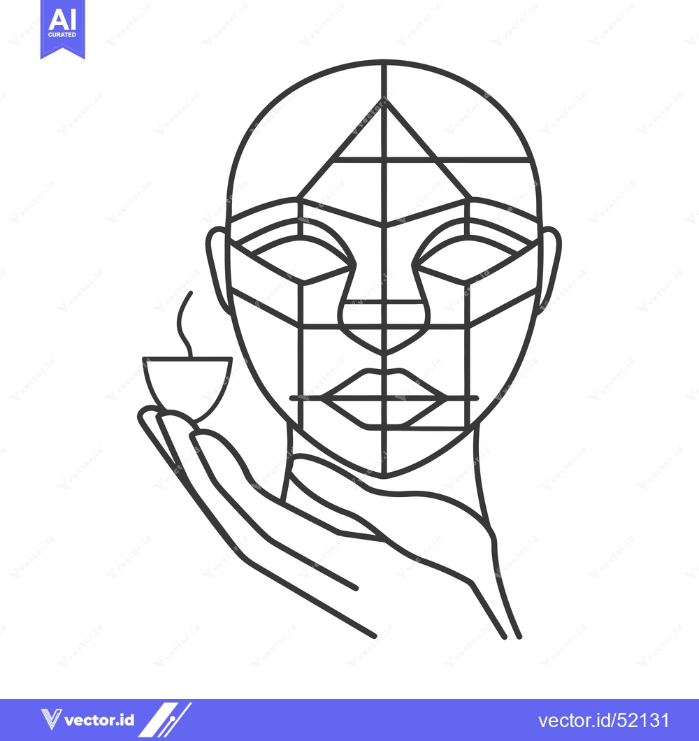 Premium Vector dari Line Art Illustration of a Face with Geometric Lines and a Burning Can