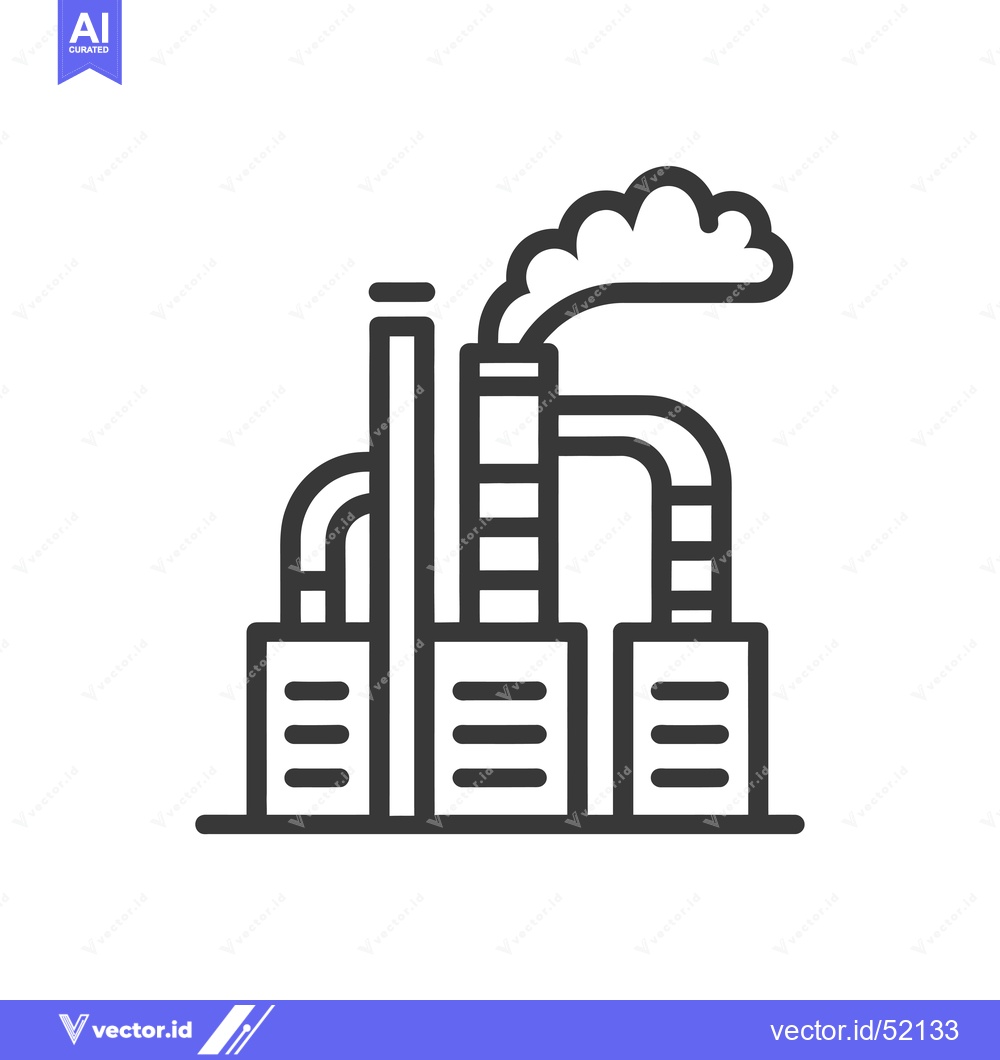 Premium Vector of Line art illustration of a factory with smoke coming from the chimney