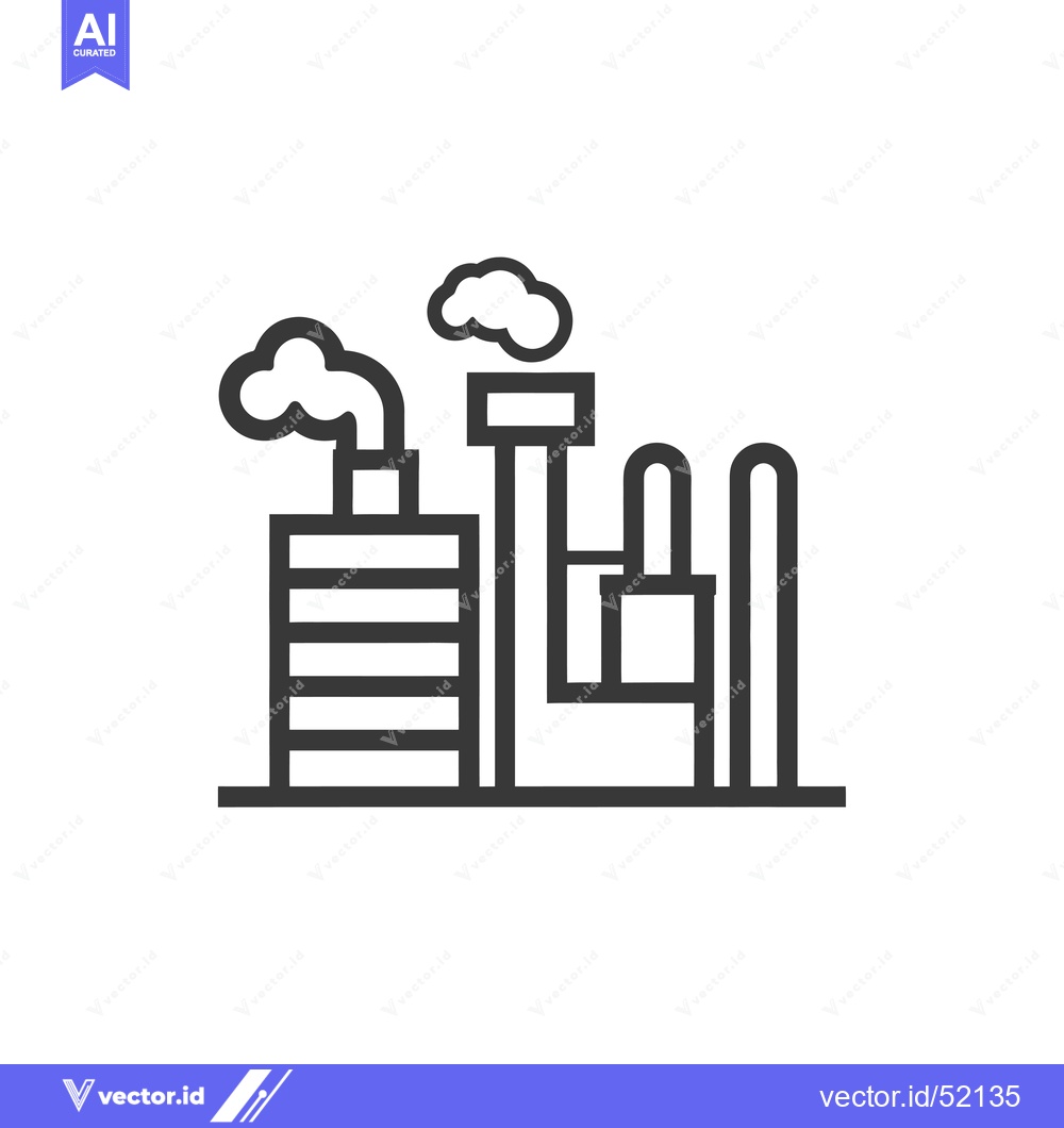 Premium Vector of Line art illustration of a factory with smoke stacks and clouds