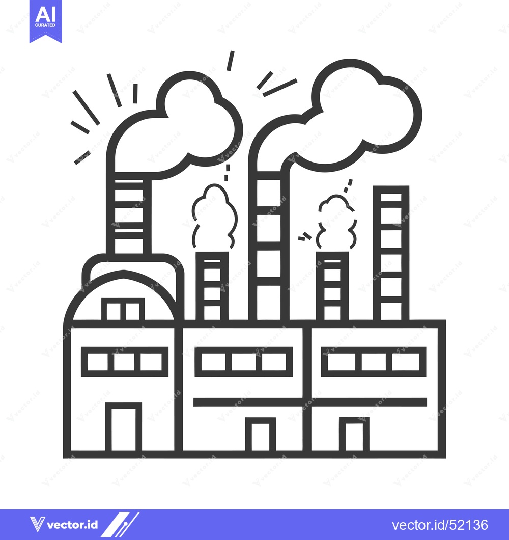 Premium Vector dari Line art illustration of a factory with smoke stacks emitting smoke