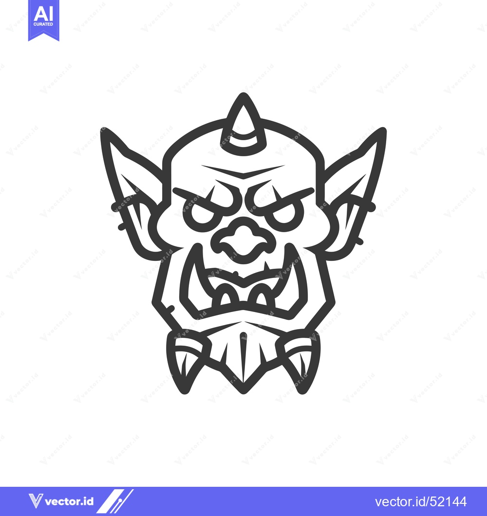 Premium Vector of Line Art Illustration of a Fantasy Monster Face