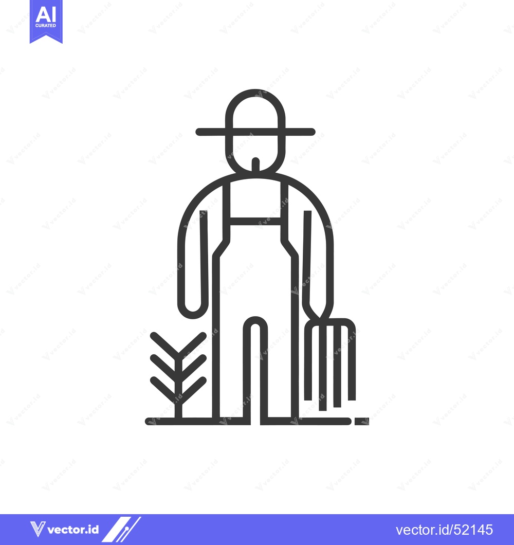 Premium Vector dari Line Art Illustration of a Farmer Holding a Bundle of Wheat