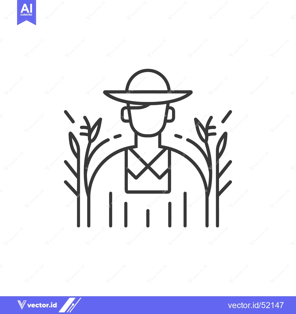 Premium Vector of Line Art Illustration of a Farmer Standing Between Crops