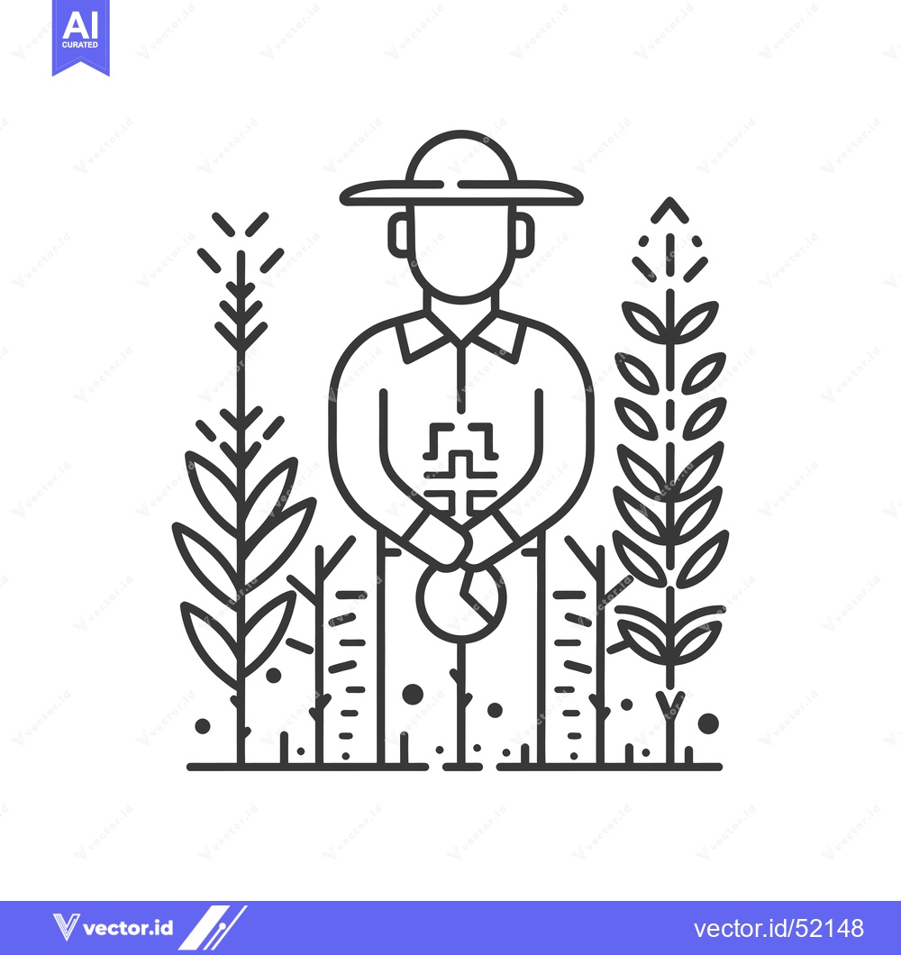 Premium Vector of Line Art Illustration of a Farmer Standing in a Field