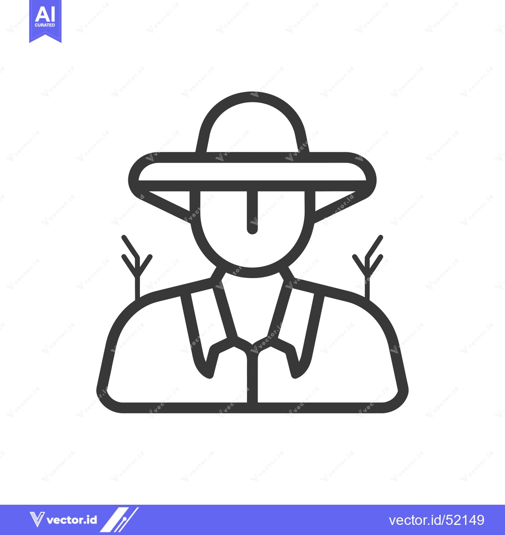 Premium Vector of Line Art Illustration of a Farmer Wearing a Hat