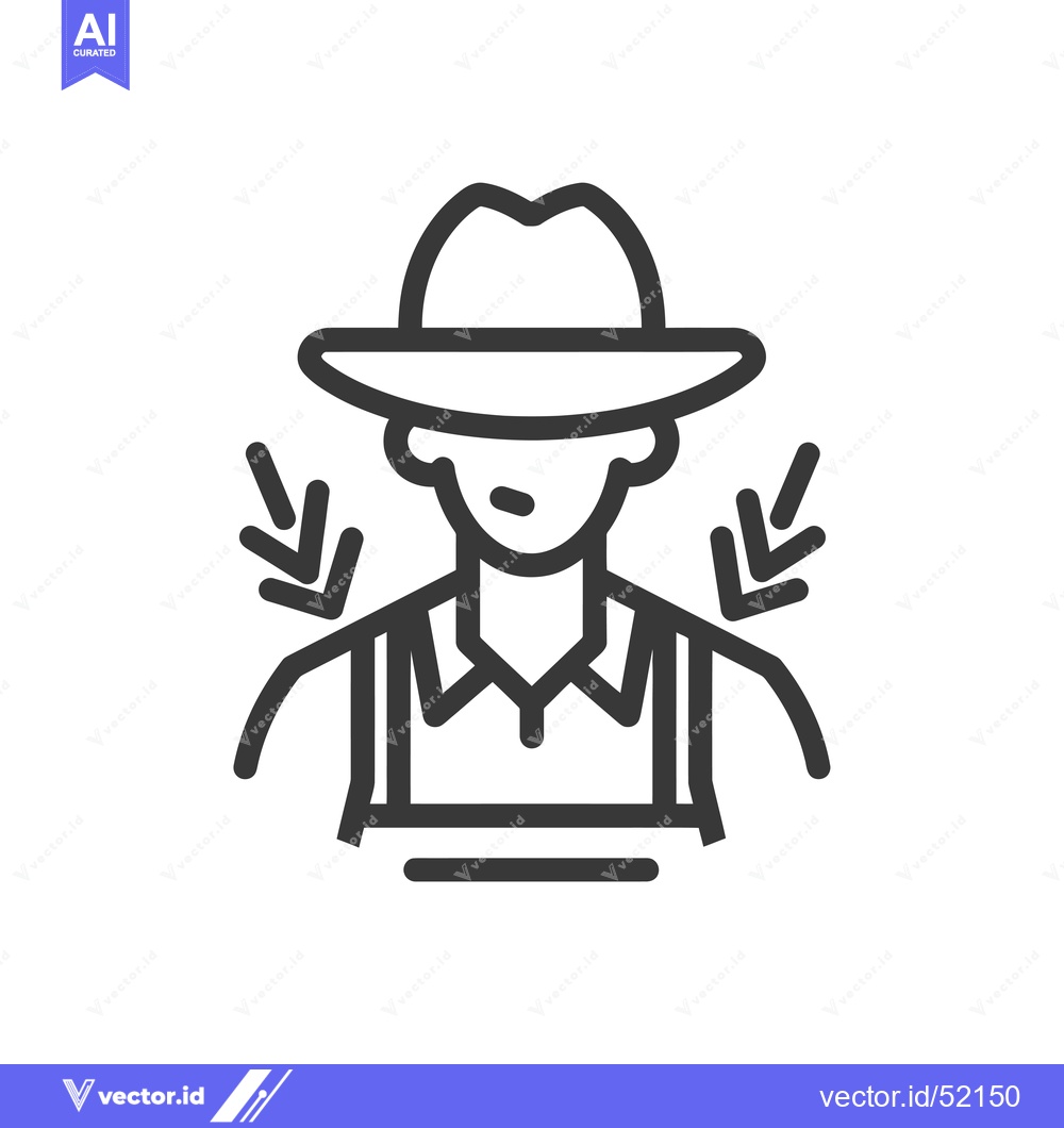 Premium Vector of Line Art Illustration of a Farmer Wearing a Hat