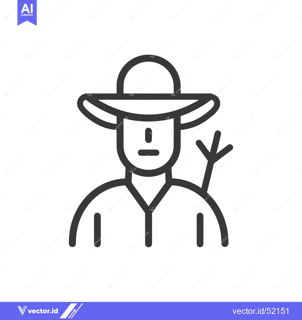 Premium Vector dari Line art illustration of a farmer wearing a hat and holding a stick