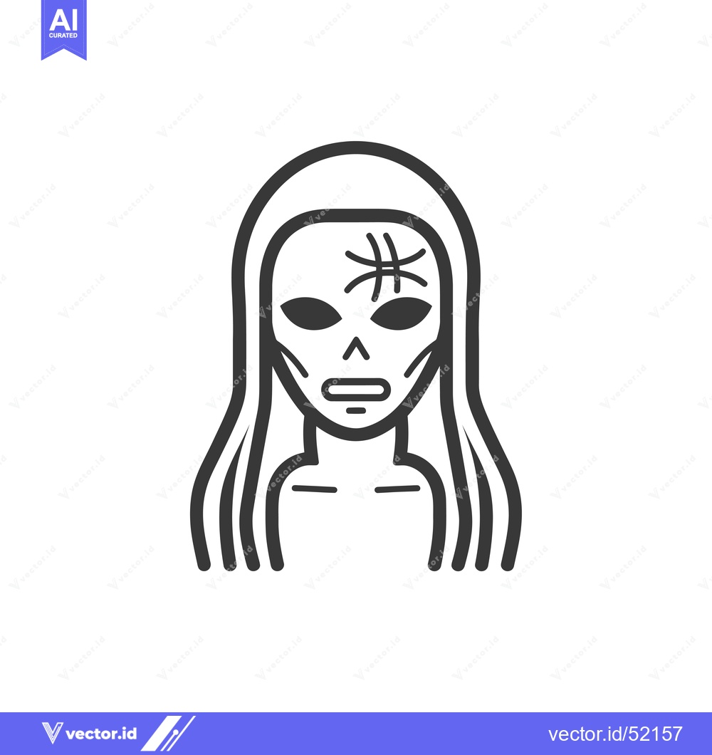 Premium Vector dari Line art illustration of a female alien with long hair