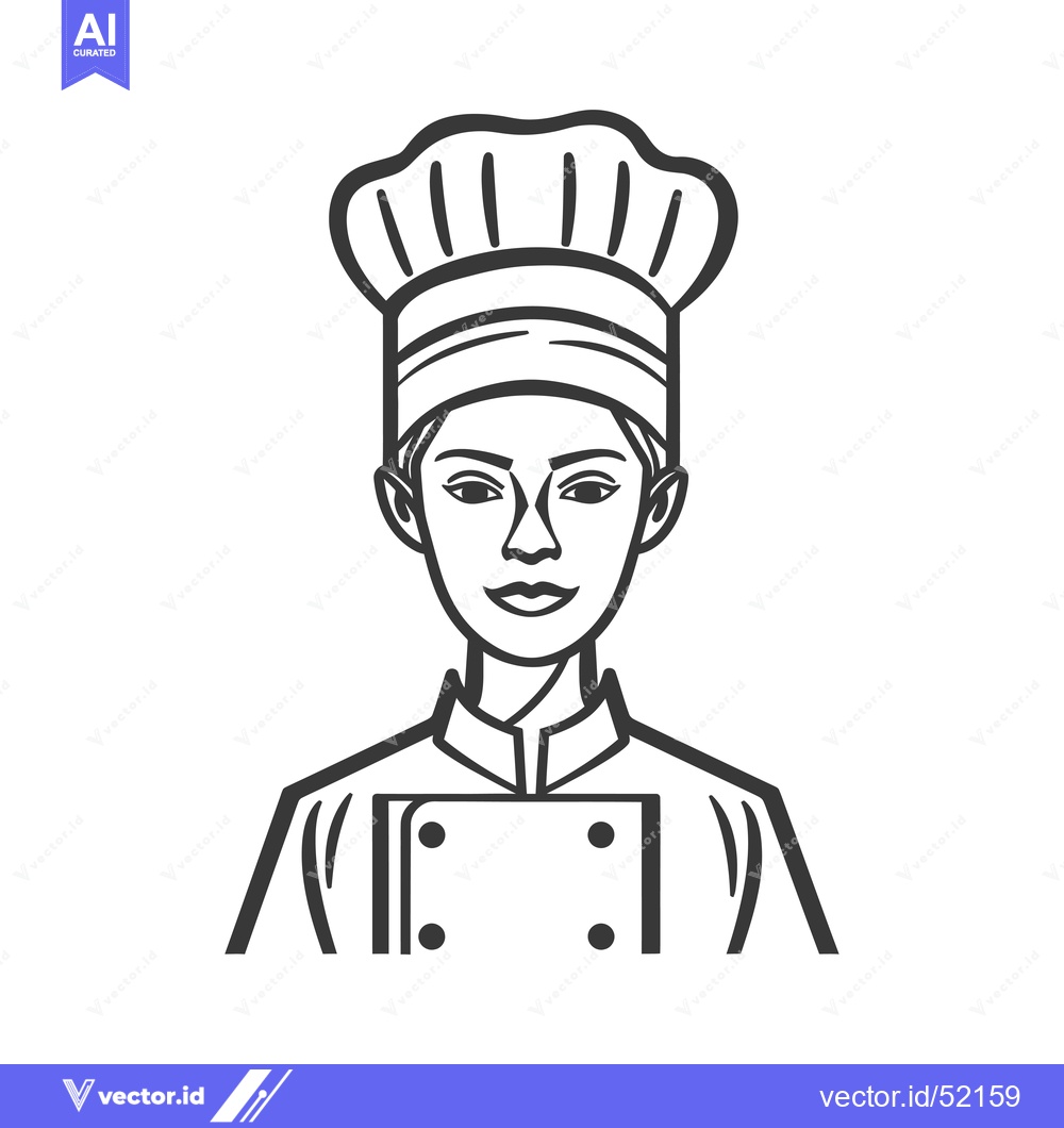 Premium Vector dari Line Art Illustration of a Female Chef Wearing a Chef Hat
