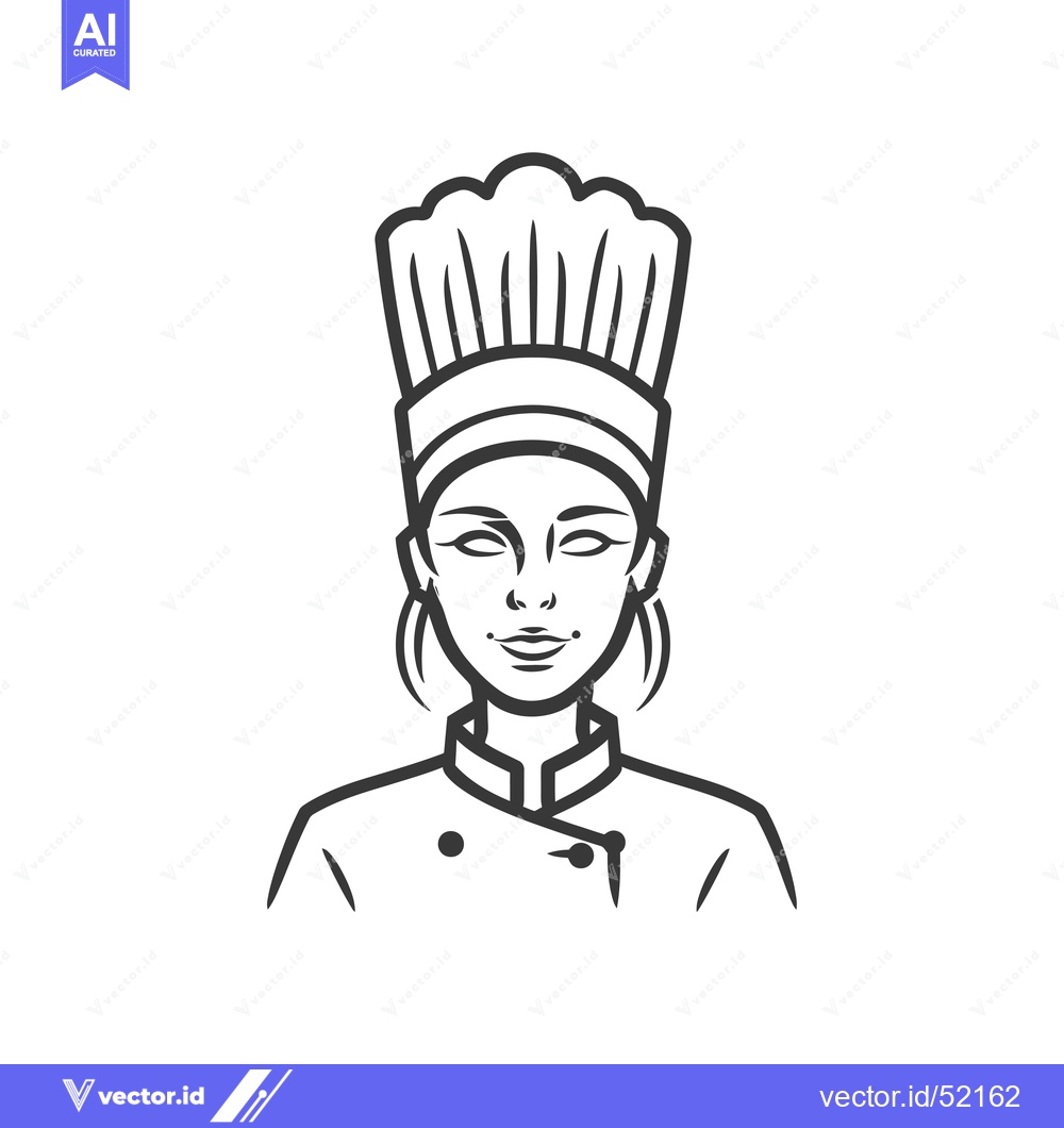 Premium Vector dari Line Art Illustration of a Female Chef Wearing a Tall Hat