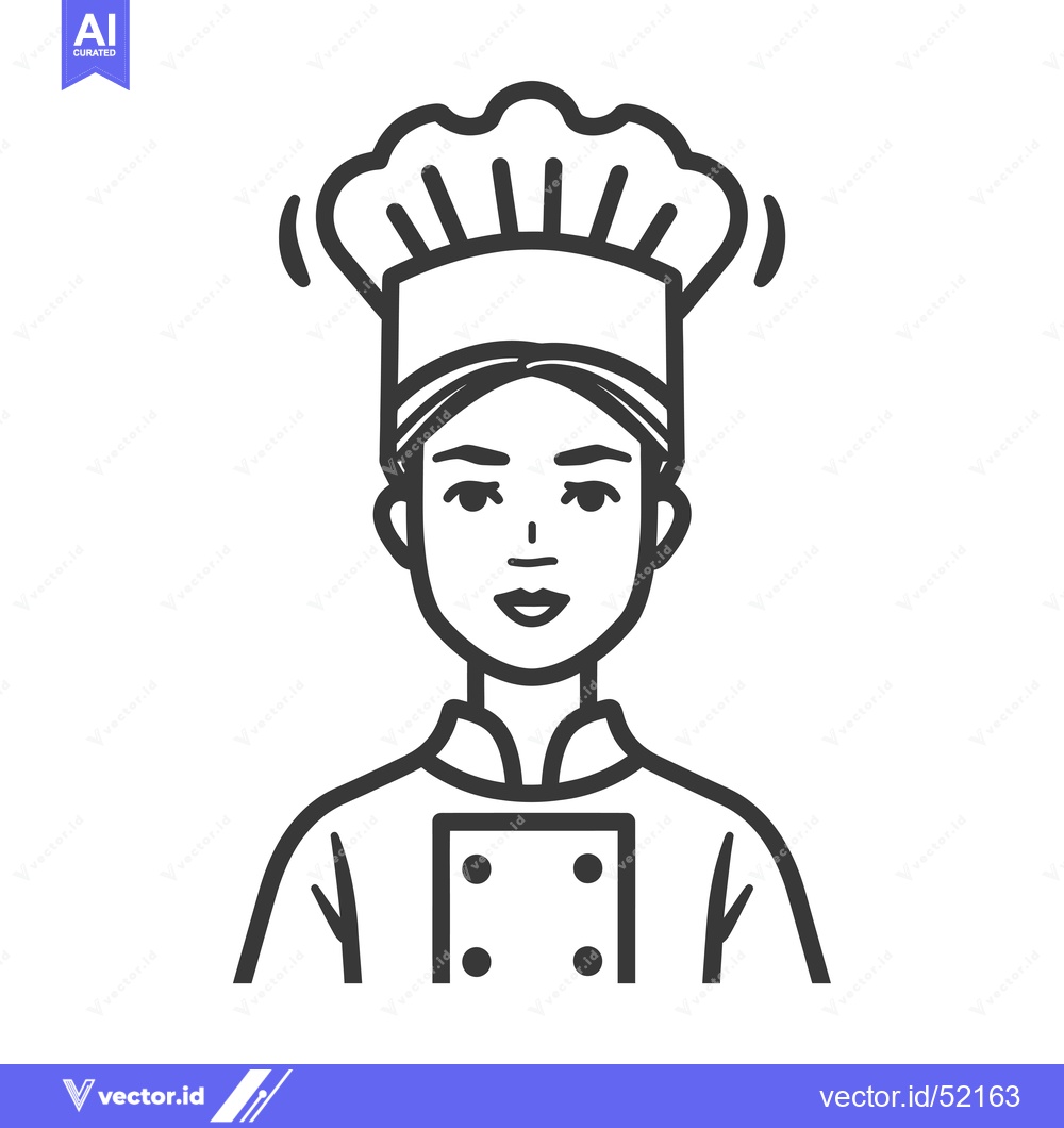 Premium Vector dari Line art illustration of a female chef wearing a toque