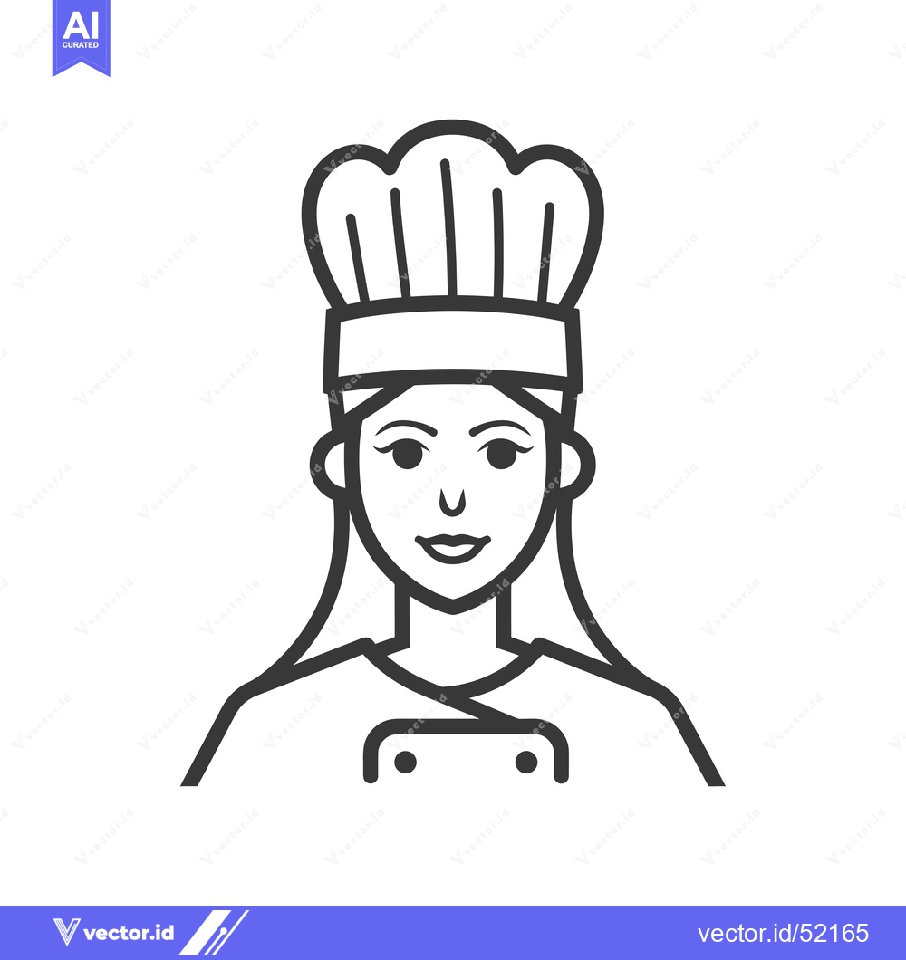 Premium Vector dari Line art illustration of a female chef with a toque