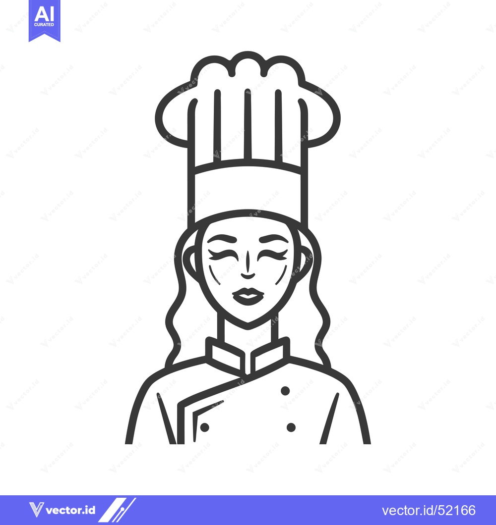 Premium Vector dari Line Art Illustration of a Female Chef with Closed Eyes