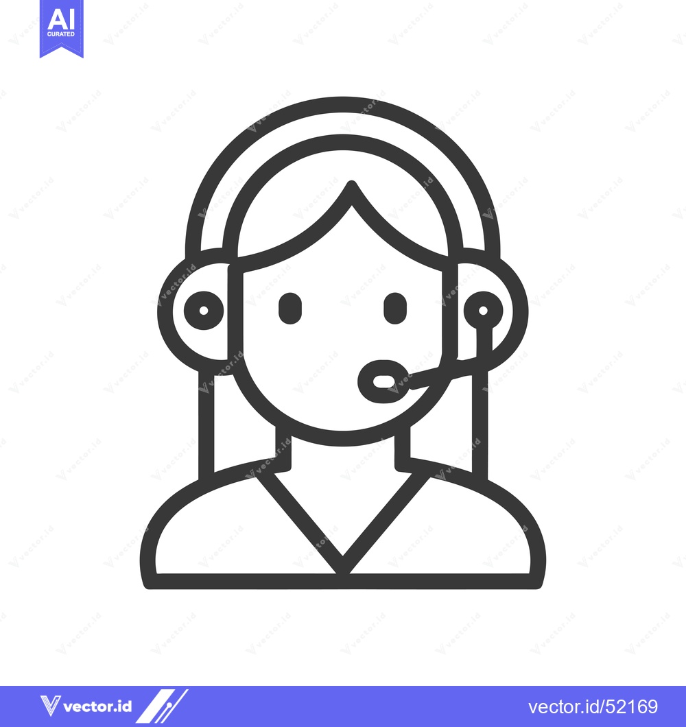 Premium Vector of Line Art Illustration of a Female Customer Service Representative with