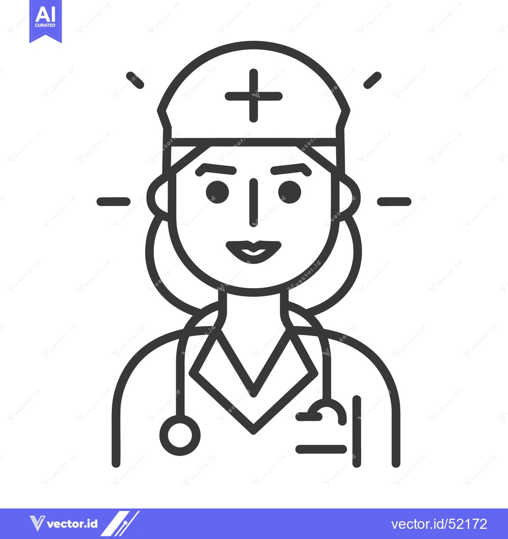 Premium Vector of Line art illustration of a female doctor with a stethoscope