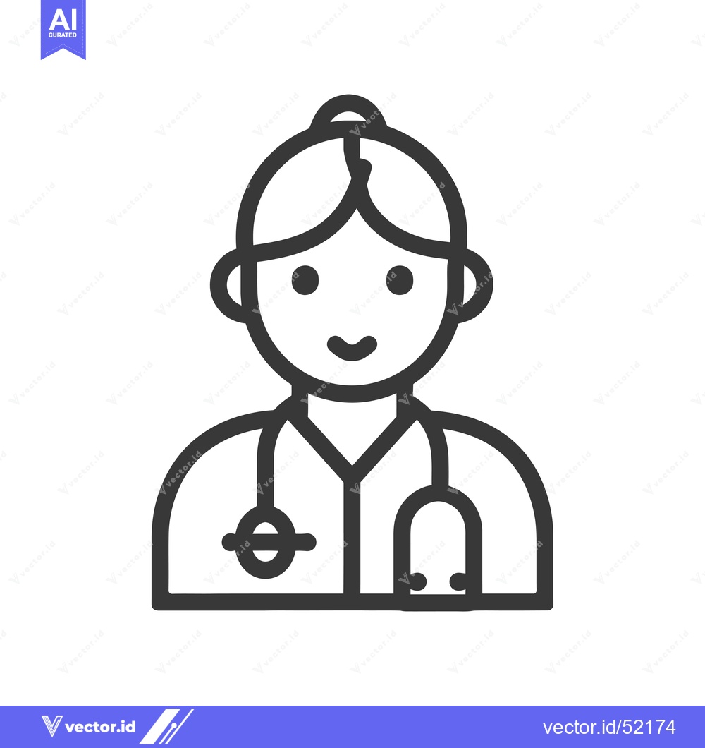 Premium Vector dari Line art illustration of a female doctor with a stethoscope